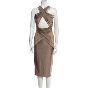 Michael Costello REVOLVE Philip Cross Front Midi Dress Cut Out Detail Taupe Sz L